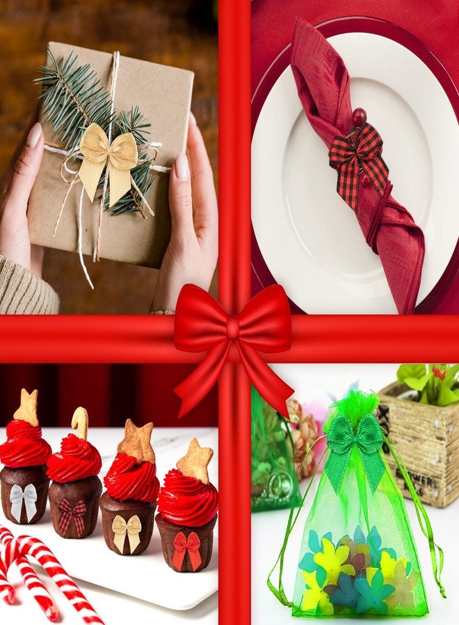 HFKPJRT 200 Pcs Christmas Tiny Bows, Mini Plaid Bows, Gingham Ribbon Bows, Small Sation Ribbon Bows for Sewing DIY Crafts Gift Wrapping Wedding Party Decoration(Red, Green, Silver, Gold, Plaid) - Image 5